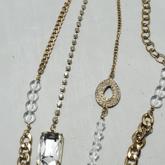 Bijou 36 inch 2 row clear beads with gold link chain necklace - Picture 10 of 14